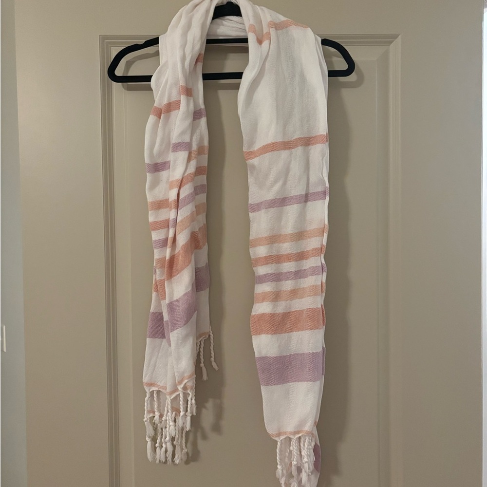 Striped White Scarf with Fringe
